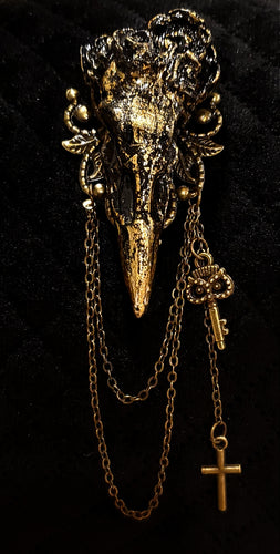 SOLD! Secret key raven skull brooch