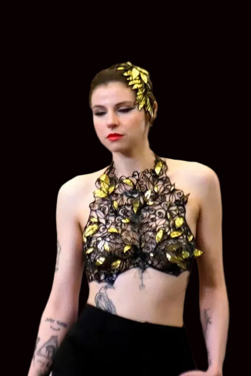 Arbre de Vie bustier corset with sculpted tree of life design, handcrafted in Montreal