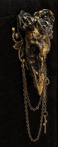 Secret key raven skull brooch