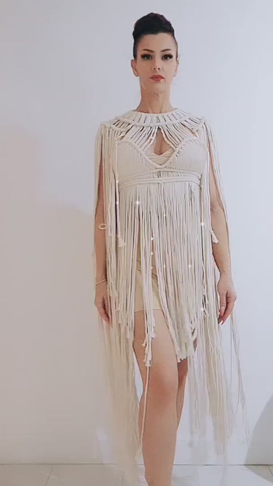 Macramé naturel crème, robe
